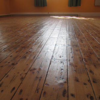 The original wooden floor at Sheffield Yoga School